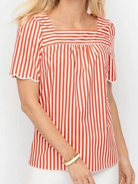 Talbots Sailboat Stripe Square Neck Top Orange/White Sz 1X